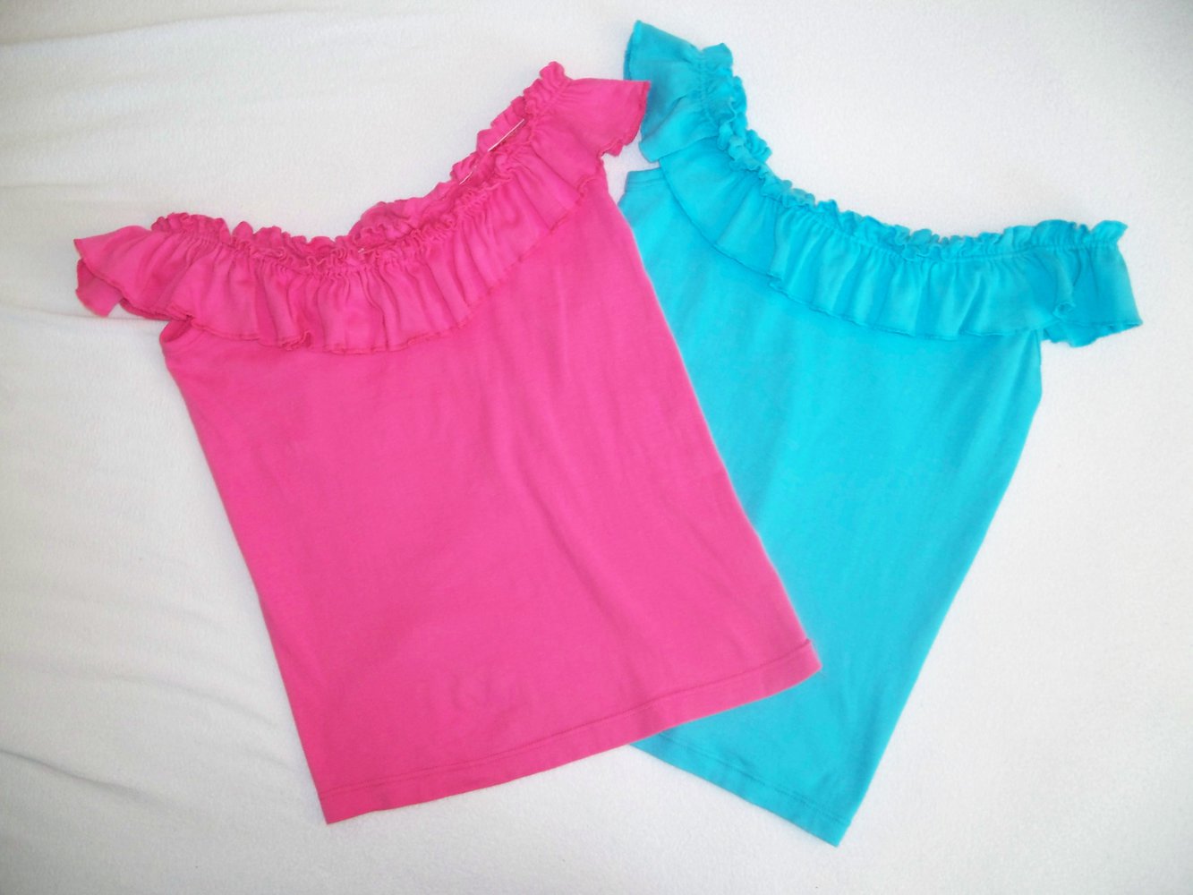 Top Shirt rosa schulterfrei off-shoulder mit Rüschen im Boho-Style Gr. 34/ 36