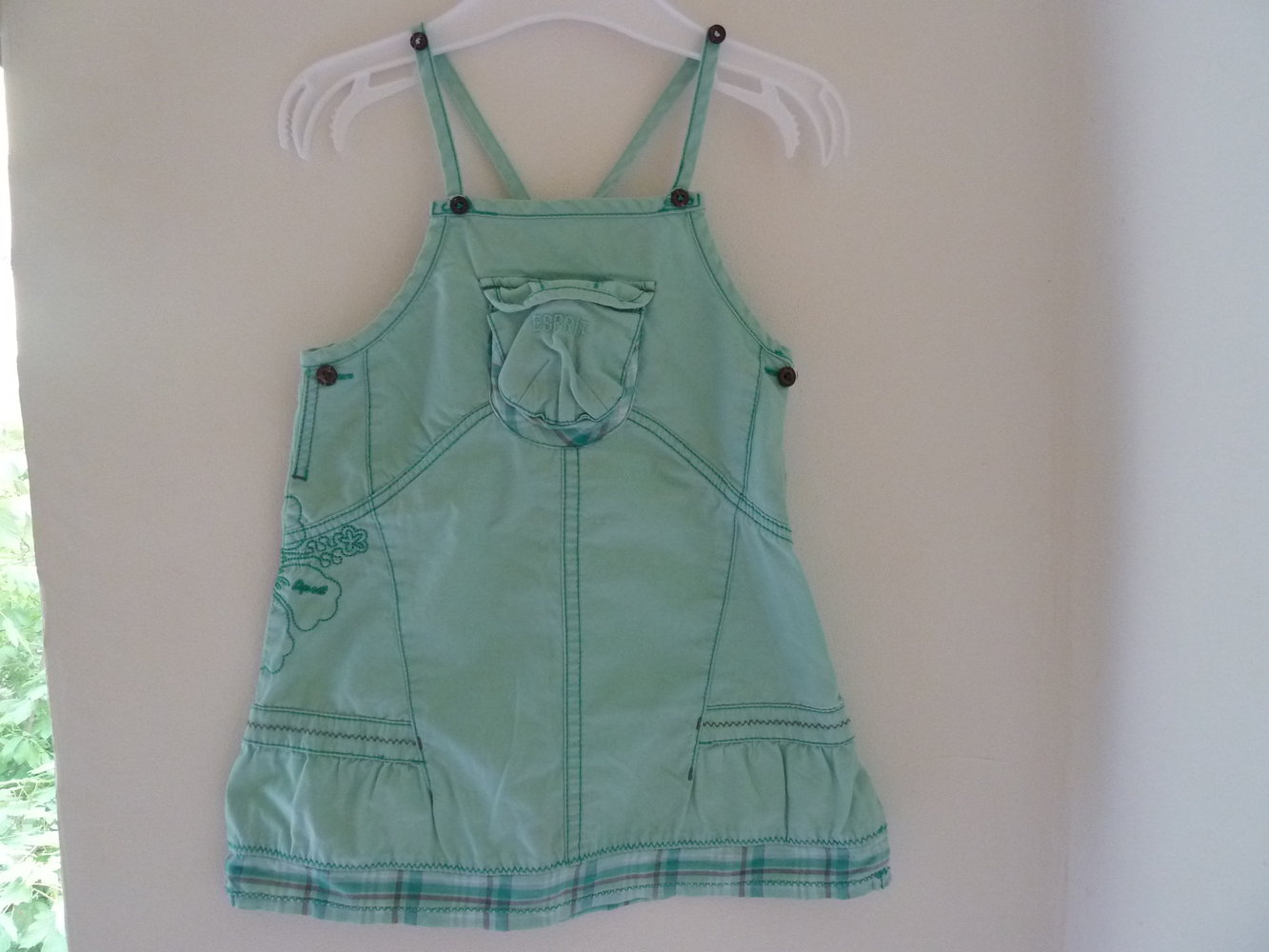 Esprit Jeanskleid 80 86 TrägerKleid Türkis Blumen Stickerei Karo