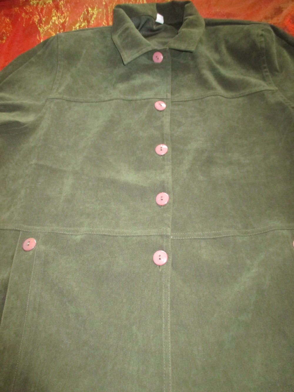 NEU* VINTAGE * Alcantara * Samt * Velours * Leder * Jacke oder Hemd- Bluse Gr. 44- 48/ L- XL, Oversize * moos- oliv * kahki- grün