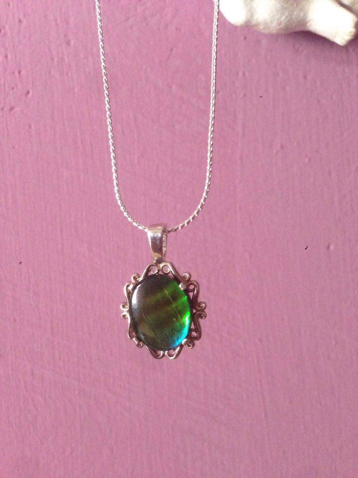 Zauberhafte Silberkette Amulett aus rarem Amolith! Schimmernder Heilstein Glücksbringer