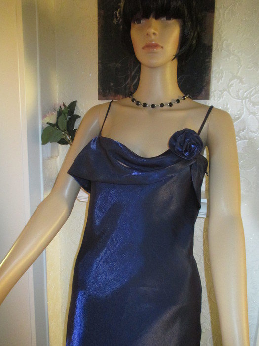 NEU Rosen Flower Romantik Abend- Ball Chiffon Organza DESIGNER Kleid mit Stola Gr. 36- 38/ S, royal- königs- blau