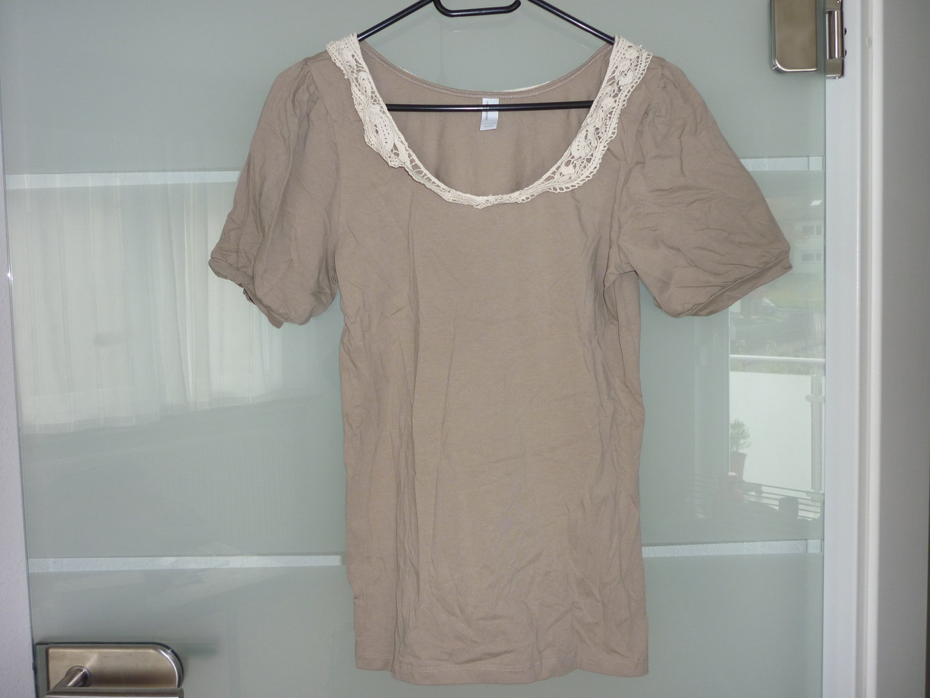 Vero Moda Shirt nude braun beige Spitze Kragen Spitzenkragen Bubikragen Größe M 
