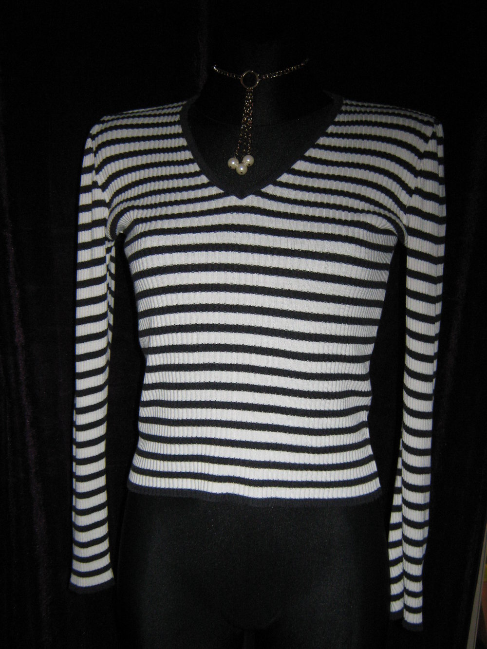 NEU Sailor Navy Maritime Style Streifen V- Ausschnitt Ripp Strick- Pullover 