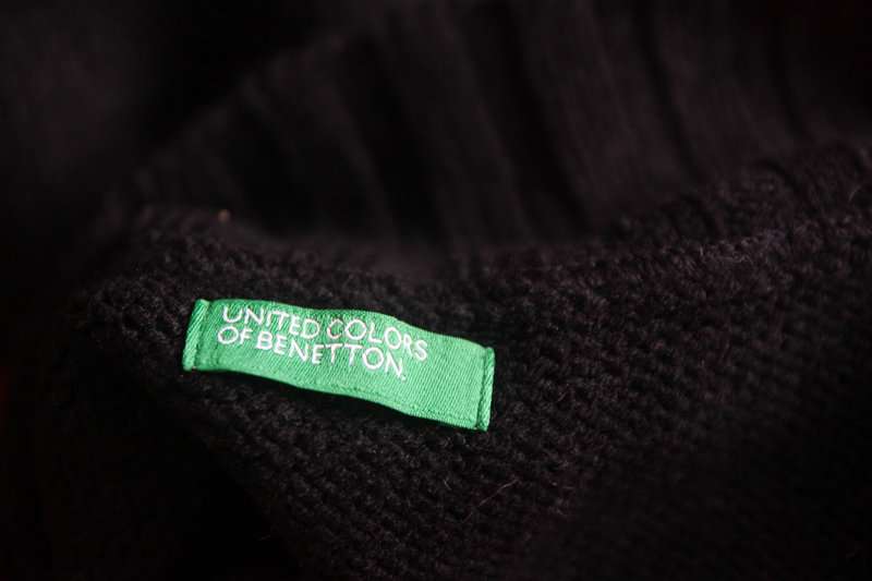 Benetton Pullunder Pulli schwarz weiß Wolle