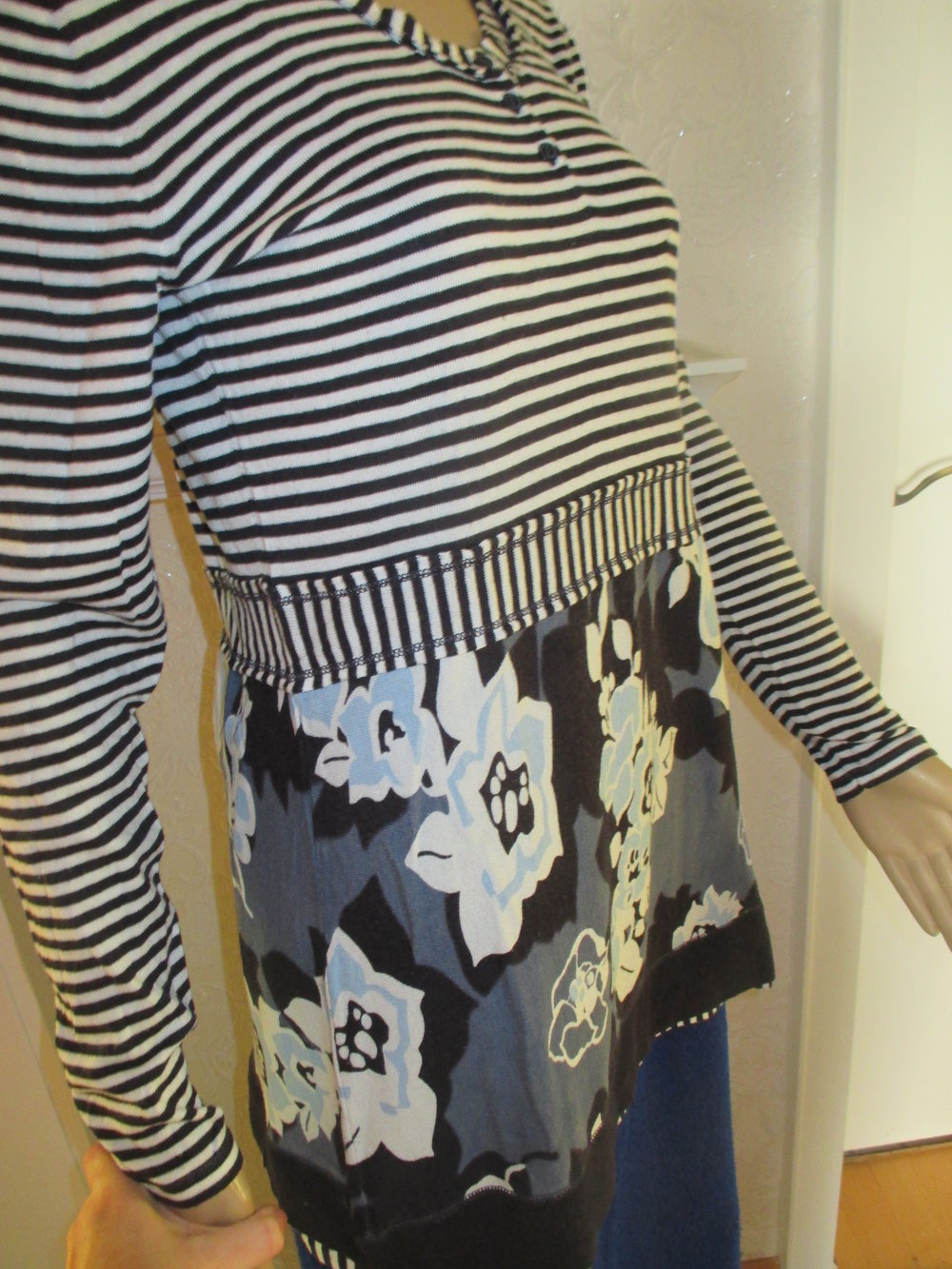 NEUw Flower Power Blüten Streifen Marine Maritim Sailor Style Langarm Longsleeve T- Shirt 