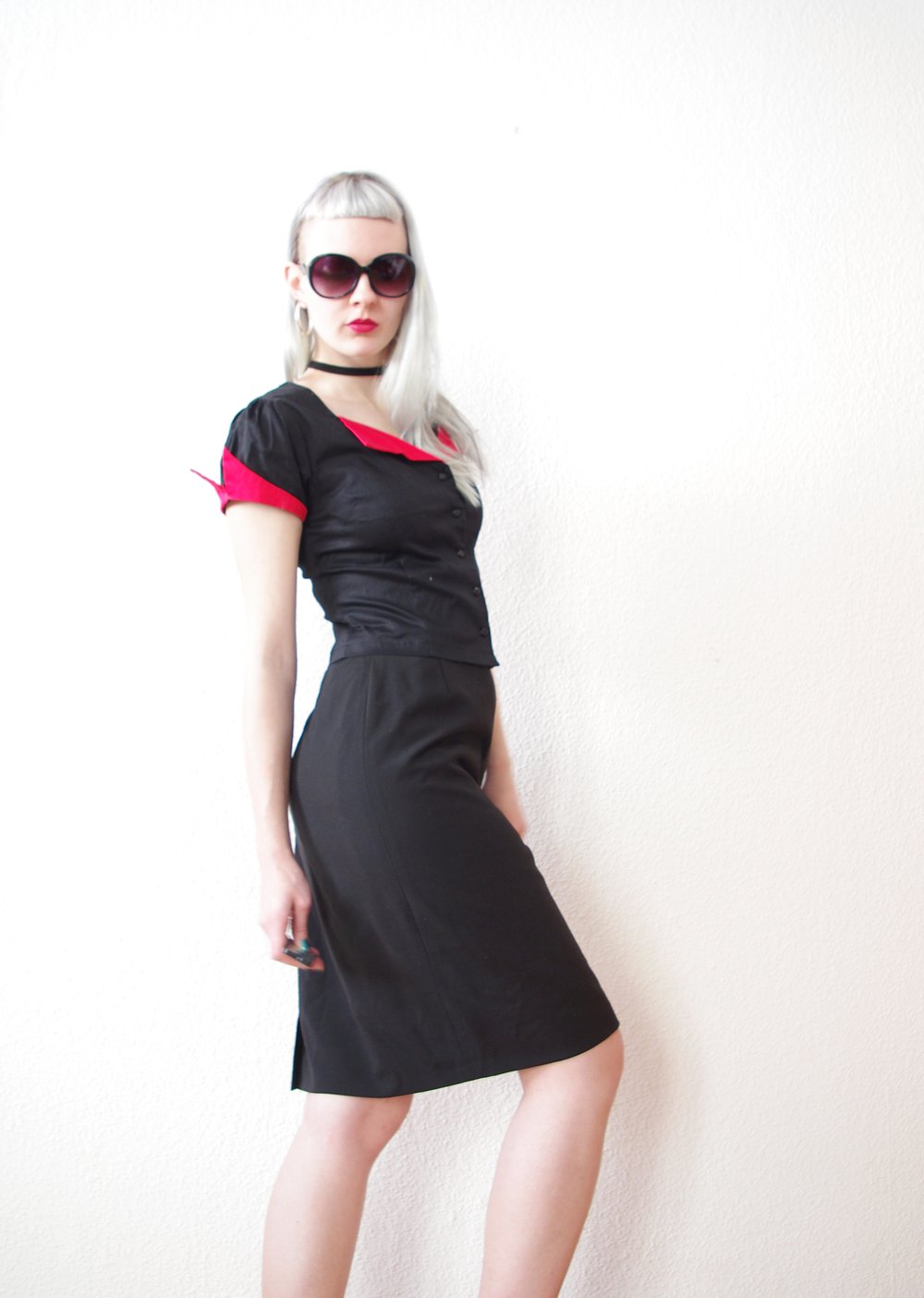 Schwarzer Bleistiftrock Gr. 38 S M Gehschlitz Pinup Schurwolle