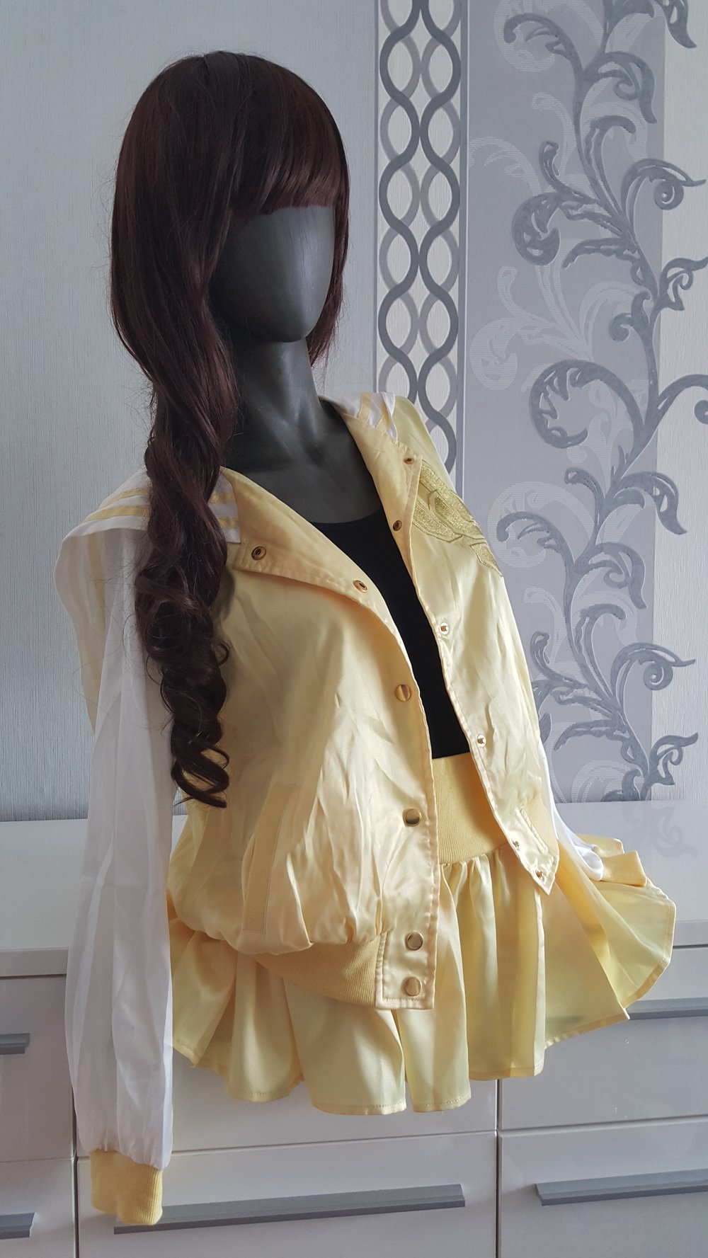 Sailor Letterman Jacke mit Rock Hose Yankee USA Lolita Cosplay Gelb Weiß S 36 / M 38