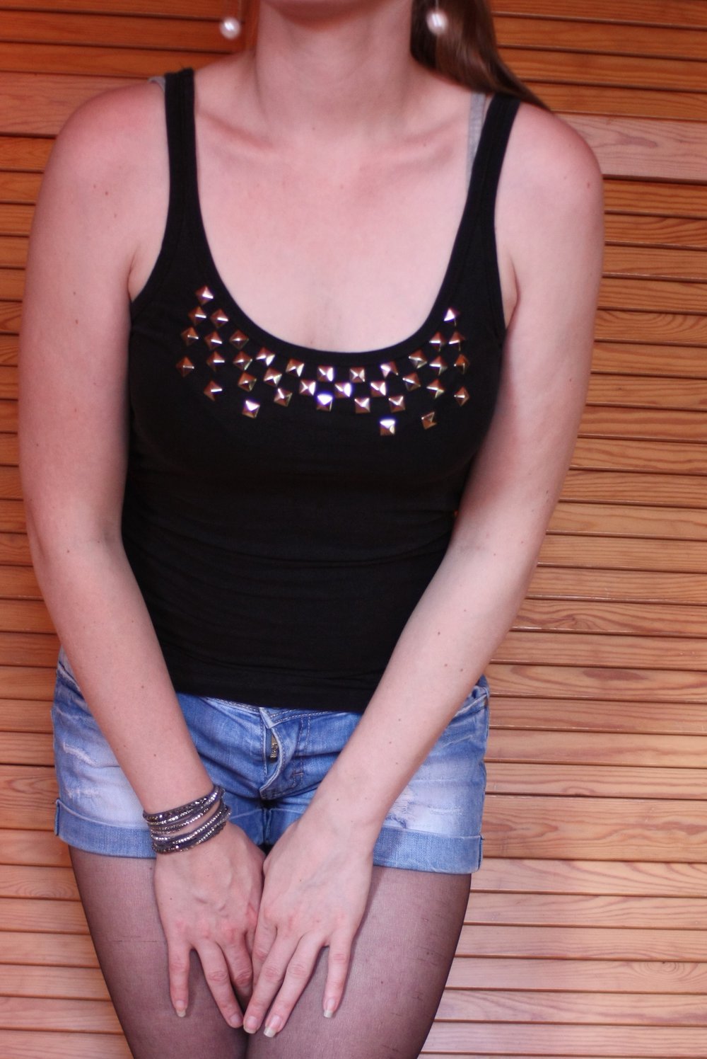 Pyramiden Nieten Top, schwarz, H&M, Gr. S