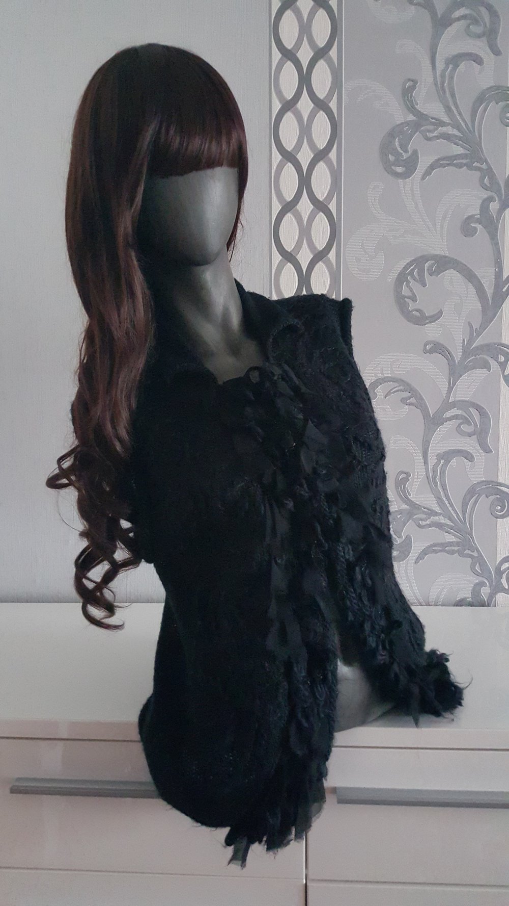 Warme schwarze Weste mit Strick M passt aber auch L 38 40 42 evtl. XL 44 Herbst Winter