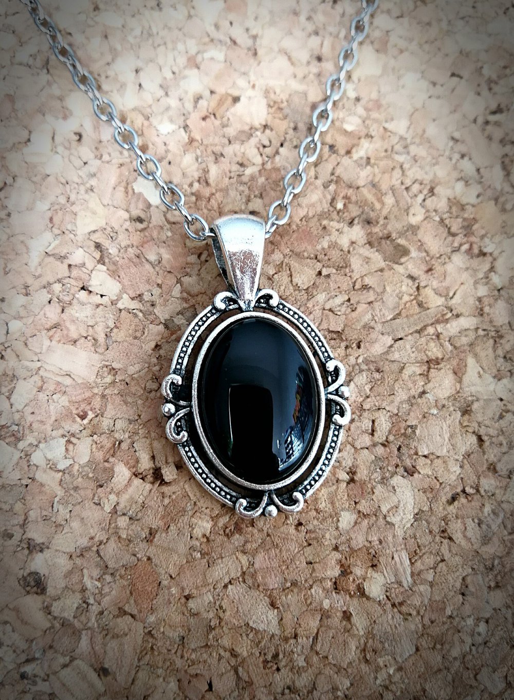 Kette Gothic Ornament schwarz silberfarben Emo Gothik