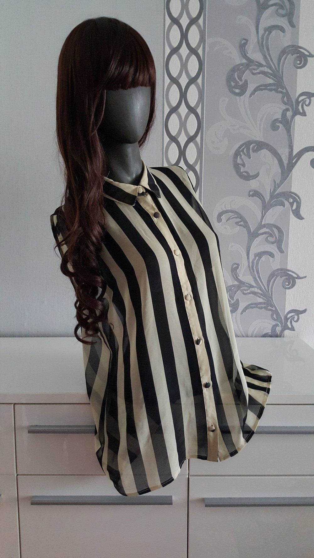 Schwarz weiß gestreiftes Oberteil Hipster ausgez. 14 38 40 L XL