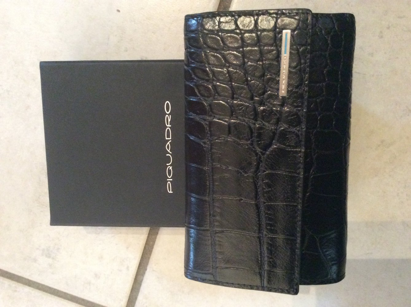 Piquadro Geldbeutel Geldbörse Portemonnaie neu KrokodilLeder Optik Leder schwarz  