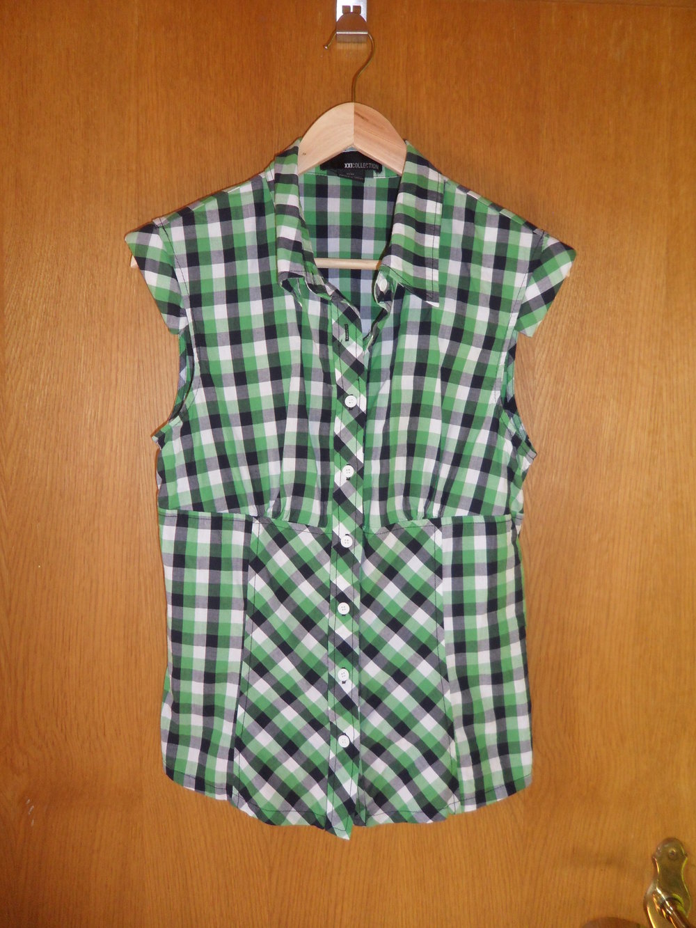 Blau grün weiß karierte Bluse