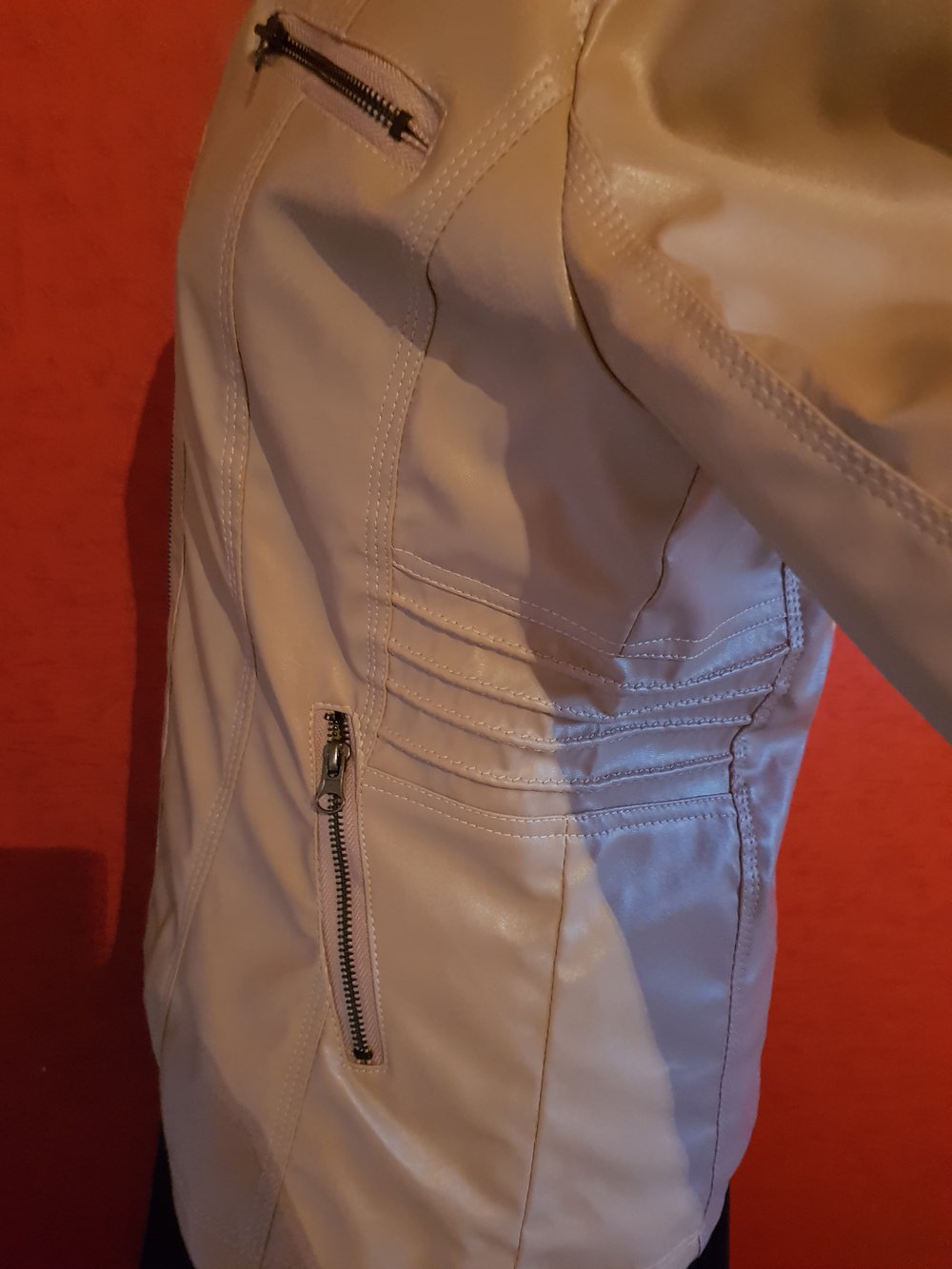 Beige Lederjacke Kunstleder 40/42