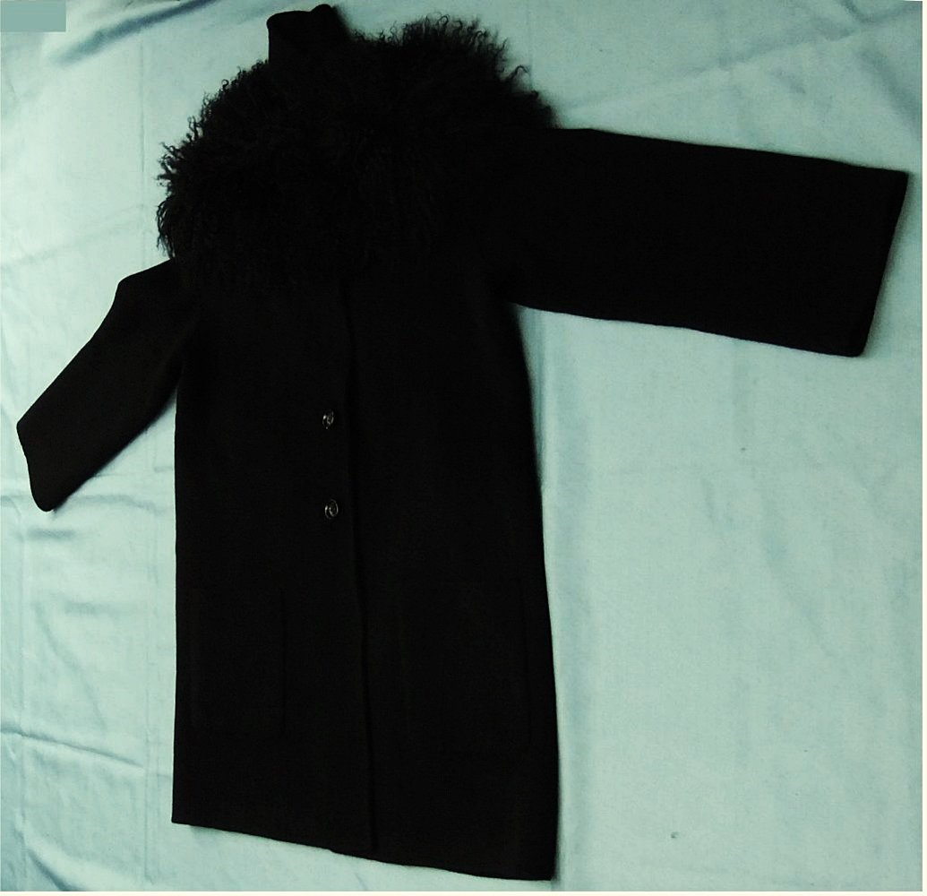 Joseph Kaschmir / Wolle - Damen Wickelmantel mit abnehmbarem mongolischem Schaffell-Kragen , schwarz , Größe 40
