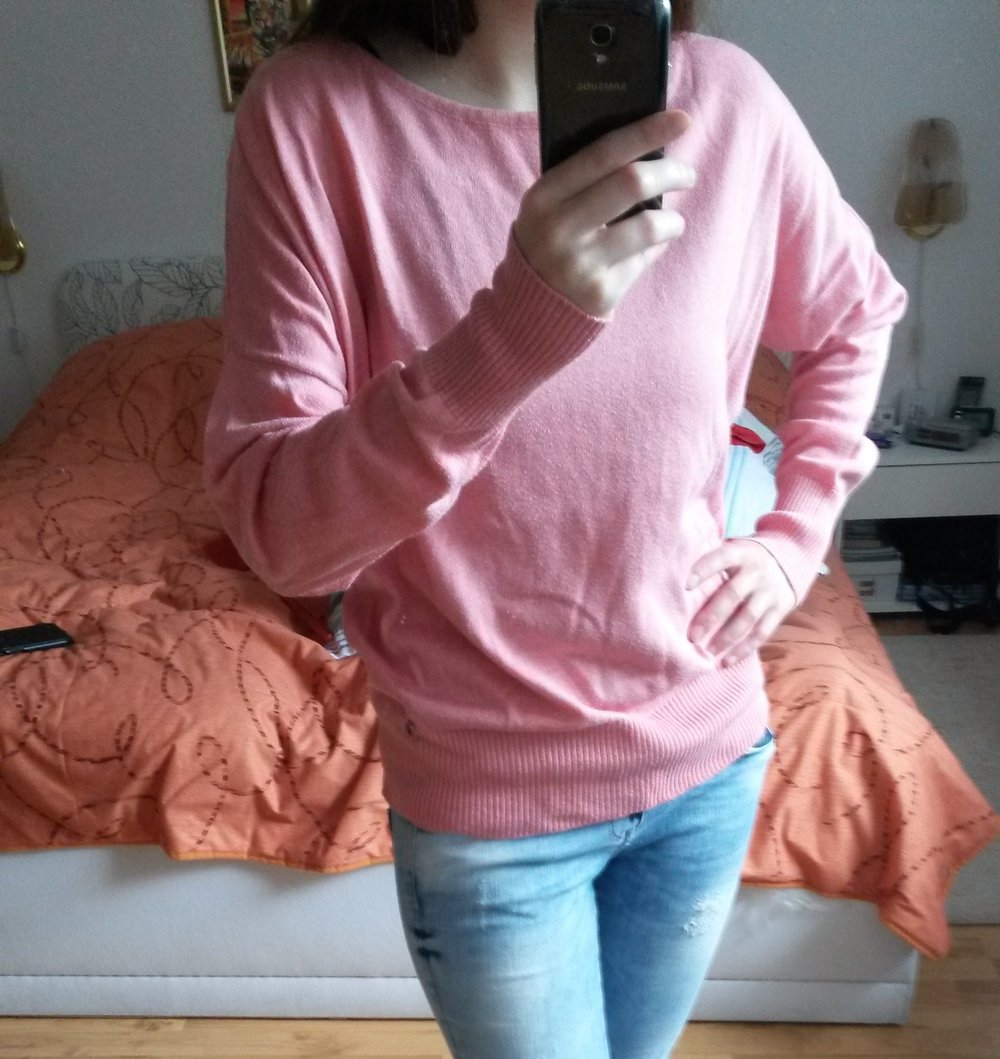 Rosa/laxfarbenes Shirt mit Fledermausärmeln Gr. 36/38