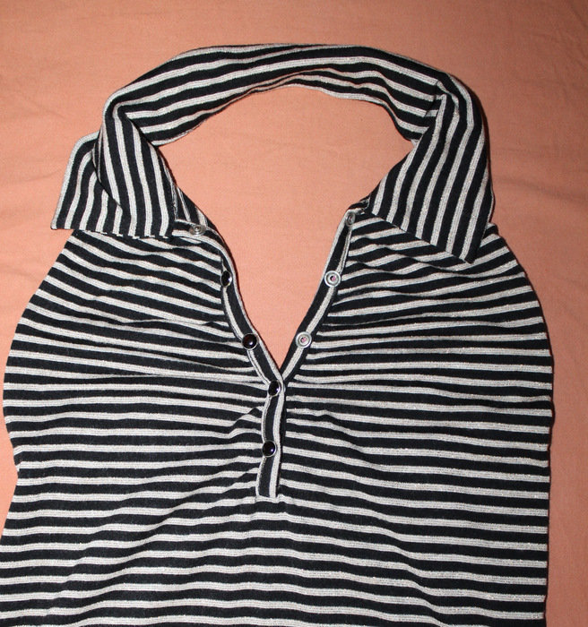 süßes, schickes Neckholder Top in schwar gold weiß gestreift