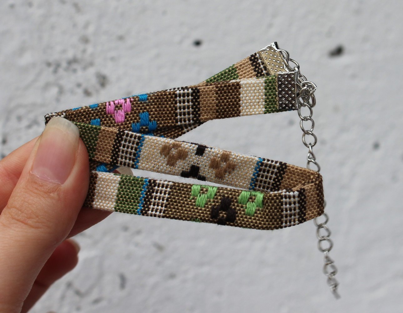 neuer creme brauner Choker, gewebt geflochtene Optik, 1990er, Folklore