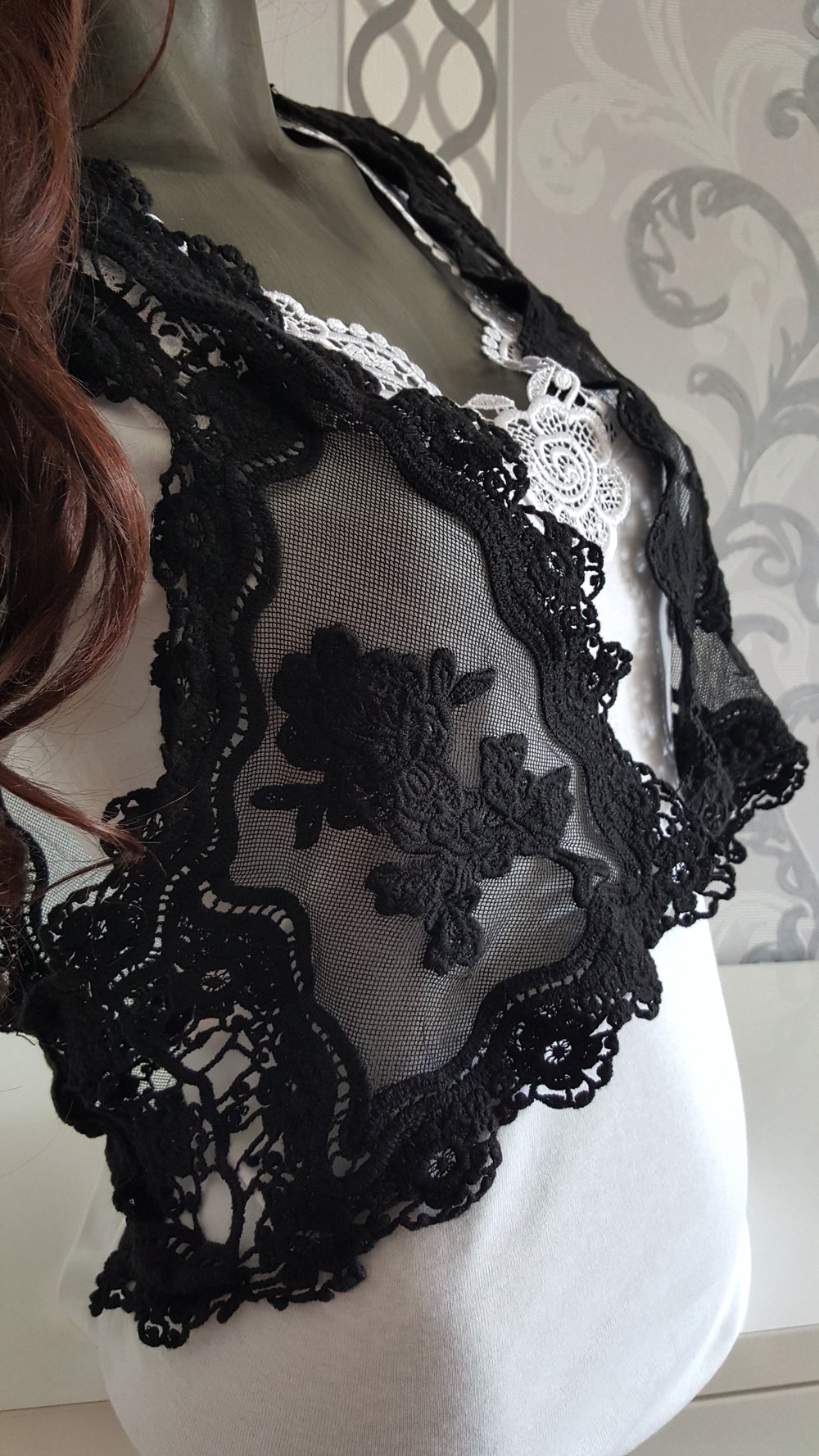 Spitzen Weste schwarz Hippie XL auch L 40 42 44