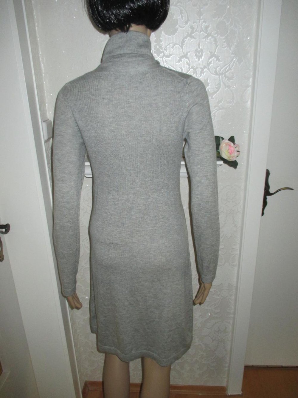 NEU * Zopfmuster * Rollkragen * Fein- Strick * Wolle * Bodycon * Mini- Kleid ''MeXX'' Gr. 36- 38/ S * schiefer * hell- grau *