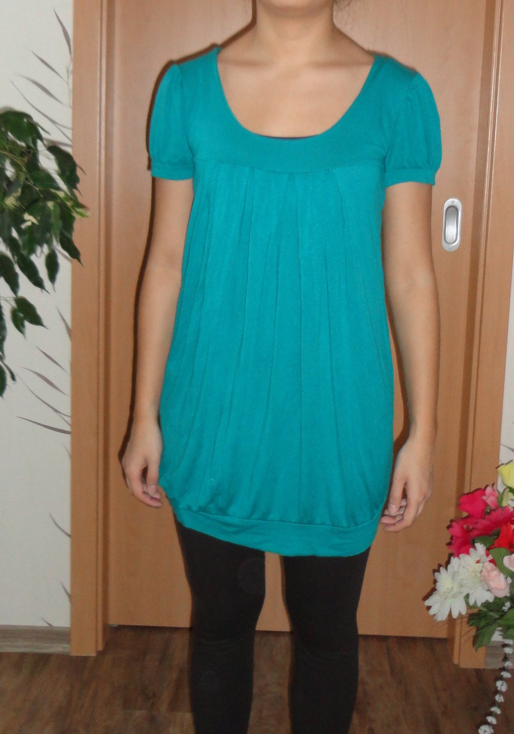 Shirt grün blau luftig Longshirt Basic