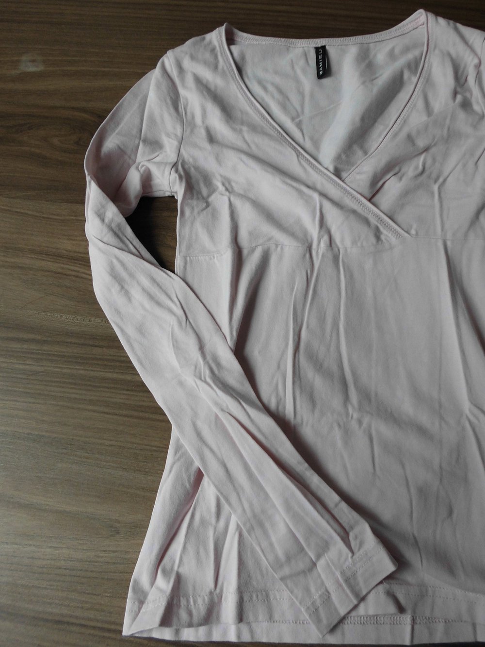 Rosa Langarmshirt in Wickeloptik Gr. 36