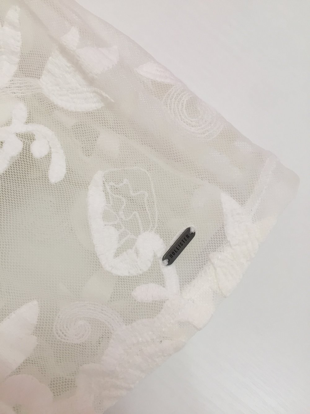 Hollister Spitzenkleid cremeweiß Kleid Spitze Chiffon Abercrombie Unterkleid transparent M 