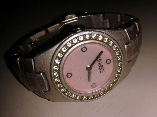 Esprit Kinder-Uhr / Armbanduhr * rosé-silber * rosa Ziffernblatt * Glitzersteinchen * evtl. defekt