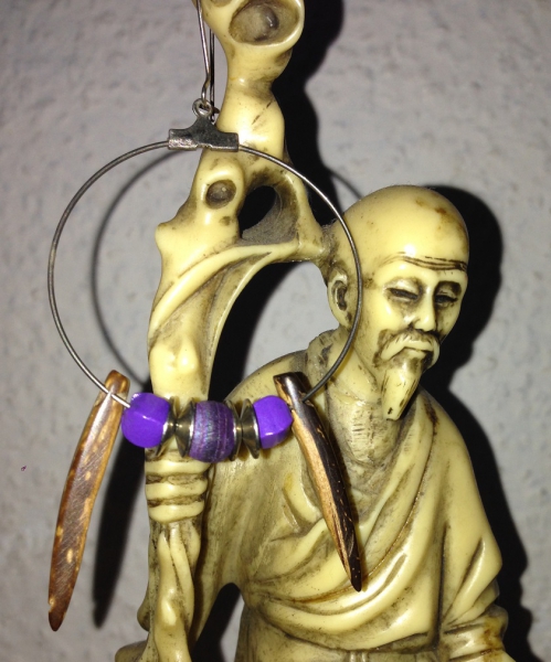 Ohrring Kreole - 80er Unikat! Lila Chic BoHo-Hippie Style!