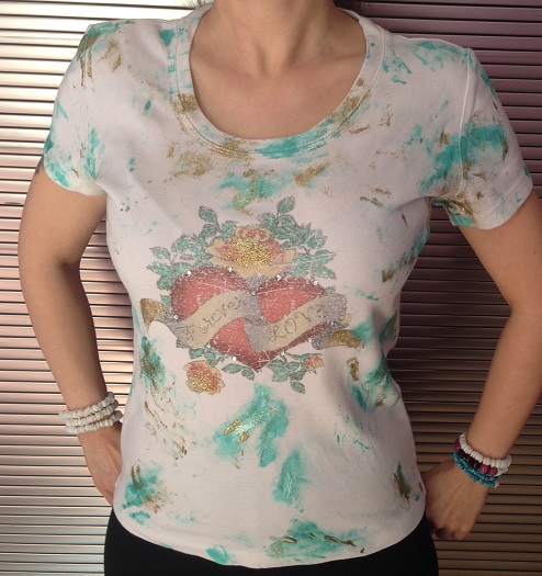 Batik Tattoo Herz Motiv Shirt! Custom Unikat einmalig in gold-mint! Zauberhaft!