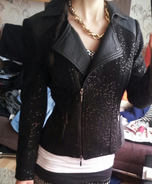 glitzer lederjacke
