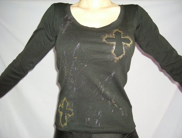 Schwarzes Langarmshirt im Glitzerstyle (Gr.M) - Designer-Unikat!