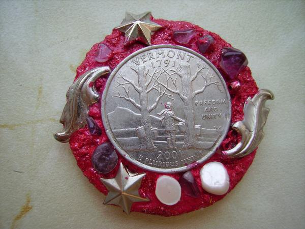 Romantische Brosche mit US-Münze! Weltweites Handarbeitsunikat!