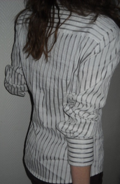 Marie LUND Long Bluse Tunika Knöpfe weiß grau Streifen gestreift Kragen 38 40 S M L edel wie neu