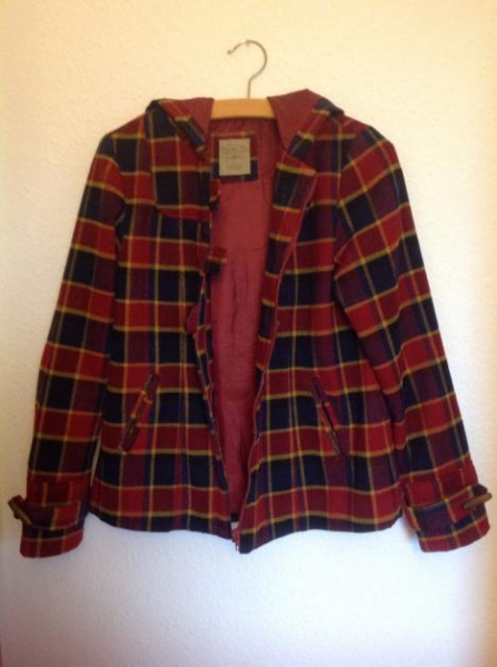 Blau/rot karierte Jacke mit Kapuze