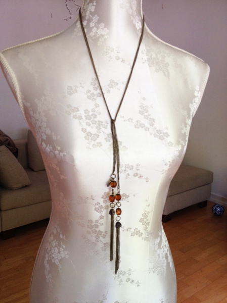 Tolle Kette, Gürtel zum Knoten mit bernsteinfarbenen Steinen NEU