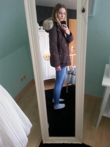 brauner Woolrich Daunenparka mit Fuchspelz S