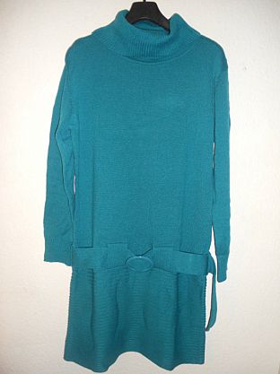 Neu Damen Rollkragen Strick Kleid Pullover Pulli Rock Gr. 46 48 Grün/ Petrol