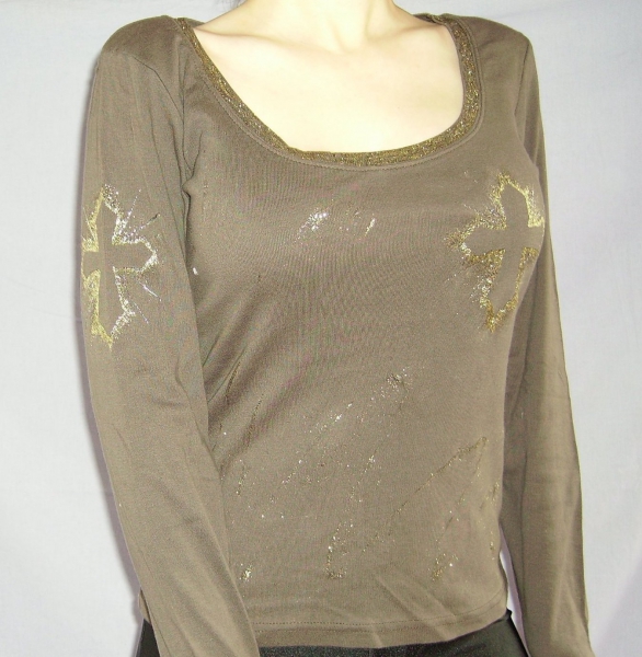 Glitzergold-Design Langarmshirt in L! Zeitlos schönes Unikat!