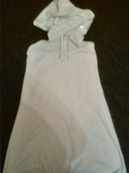 B1/ Mädchen Shirt Kleid Tunika long Bluse Gr. 14 (158 164) Weiß Steinchen Kapuze