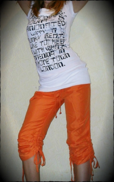 Caprihose, orange, Raffung, Gr. S