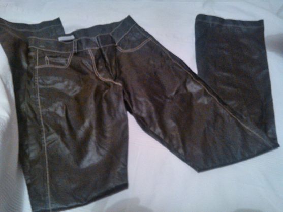 C2, Damen Schlag Jeans Hose Gr. 32 Dunkel°Tannen°Grün glänzend Clockhouse