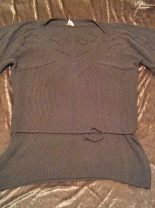 Kurzarm Strick Pulli Gr. 50 Lochmuster Hellbraun /Camel