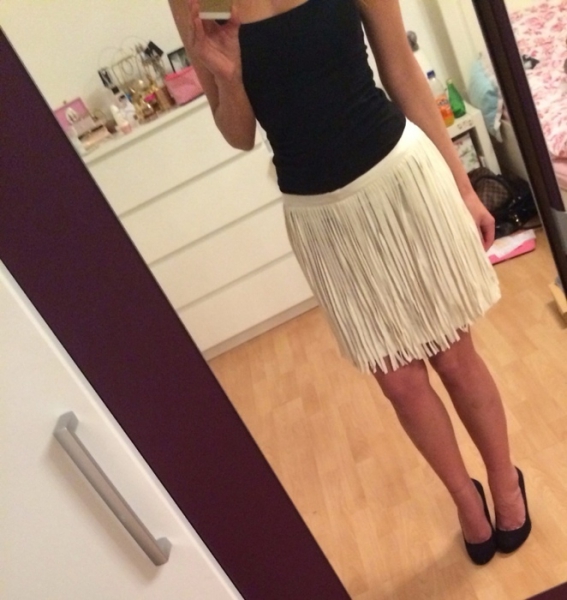  Fransen Rock Zara Creme Beige Nude S