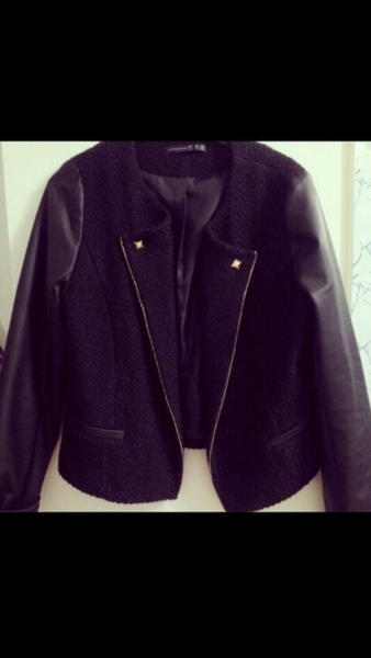 Schwarze Leder/Stoff Jacke