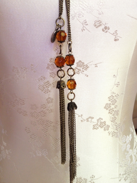 Tolle Kette, Gürtel zum Knoten mit bernsteinfarbenen Steinen NEU