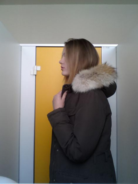 brauner Woolrich Daunenparka mit Fuchspelz S