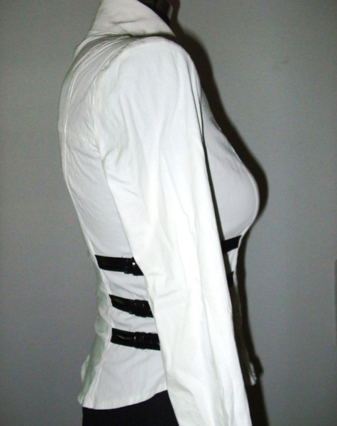 Lip Service Fetish Classics Secretary Bluse weiß / schwarz Lack