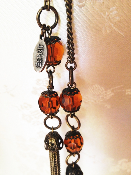 Tolle Kette, Gürtel zum Knoten mit bernsteinfarbenen Steinen NEU