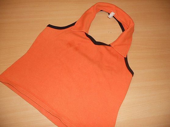 B3, Damen Stretch Neckholder Shirt Top Tunika Gr.44 (38 40 42) Kragen Orange Schwarz